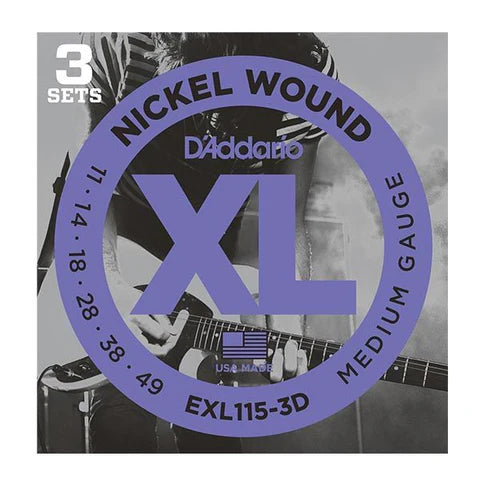 D'Addario Nickel Wound 11-49 Electric Strings (EXL115-3D) 3 Pack