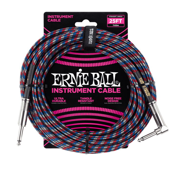 Ernie Ball 25ft Braided ST/RA- Red/White/Blue