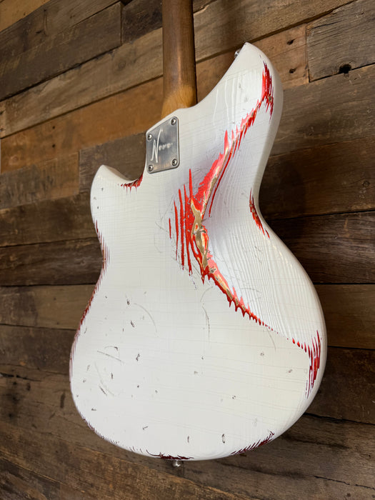 Novo Guitars Serus J Electric Guitar - Olympic White Over Candy Apple Red - Light Distress