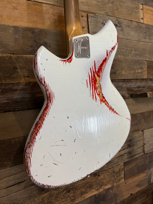 Novo Guitars Serus J Electric Guitar - Olympic White Over Candy Apple Red - Light Distress