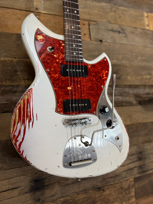 Novo Guitars Serus J Electric Guitar - Olympic White Over Candy Apple Red - Light Distress