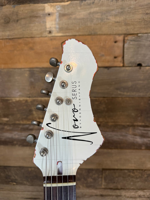 Novo Guitars Serus J Electric Guitar - Olympic White Over Candy Apple Red - Light Distress