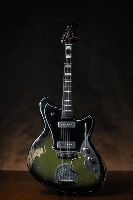 Novo Guitars Serus J Custom Electric Guitar - Uffington Burst- Medium Distress - Block Inlays