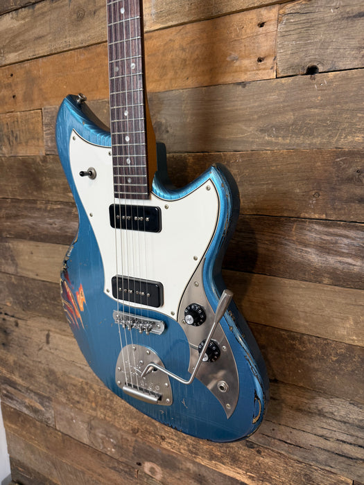 Novo Guitars Serus J Electric Guitar - Lake Placid Blue Over 64 Sunburst - Light Distress