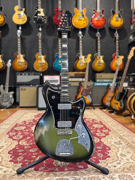 Novo Guitars Serus J Custom Electric Guitar - Uffington Burst- Medium Distress - Block Inlays