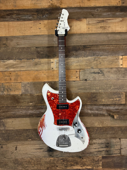 Novo Guitars Serus J Electric Guitar - Olympic White Over Candy Apple Red - Light Distress