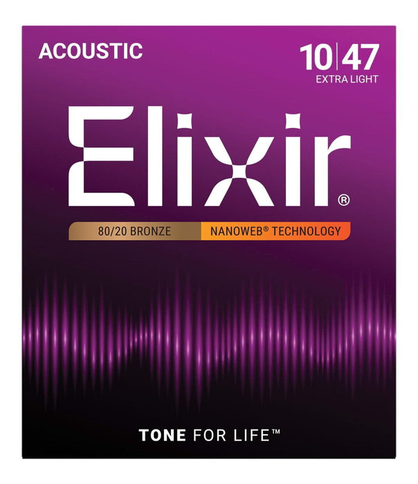 Elixir Nanoweb 10-47 Acoustic Strings 80/20 Bronze