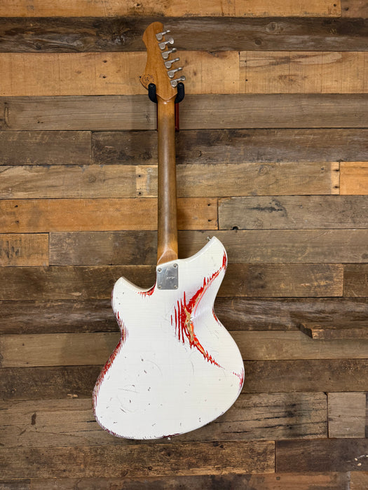 Novo Guitars Serus J Electric Guitar - Olympic White Over Candy Apple Red - Light Distress