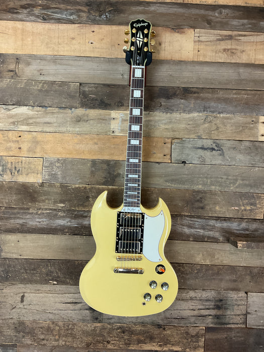 Second Hand Epiphone Custom Antique Ivory Triple Humbucker G 400 w Ca Pedal Empire