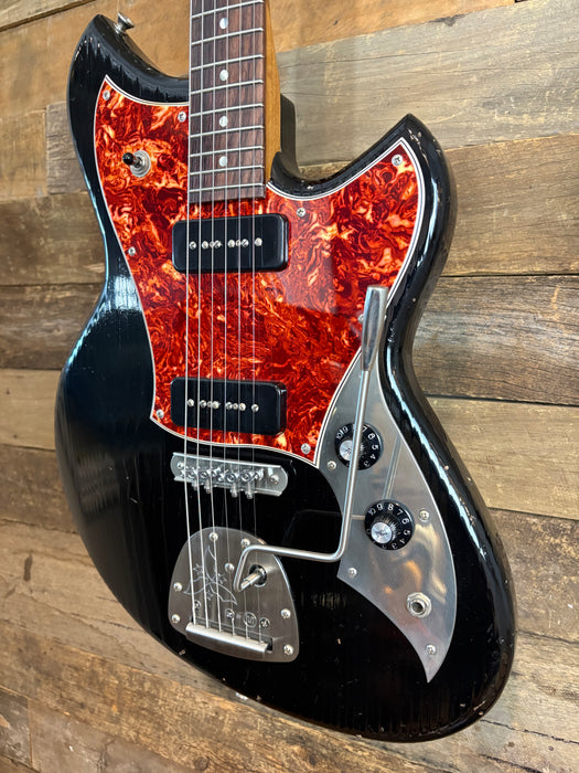 Novo Guitars Serus J Electric Guitar - Bull Black- Light Distress - Tortoise Guard