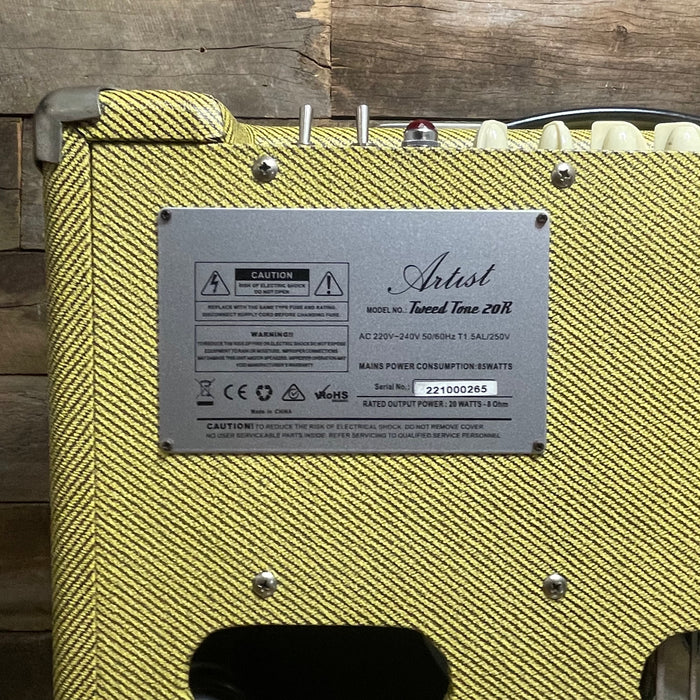 Second Hand Artist Tweed Tone 20R Amplifier with Dust Cover