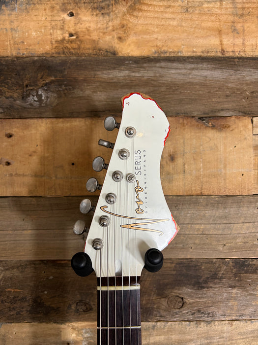 Novo Guitars Serus J Electric Guitar - Olympic White Over Candy Apple Red - Light Distress