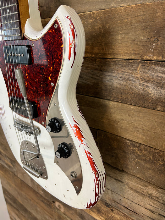 Novo Guitars Serus J Electric Guitar - Olympic White Over Candy Apple Red - Light Distress