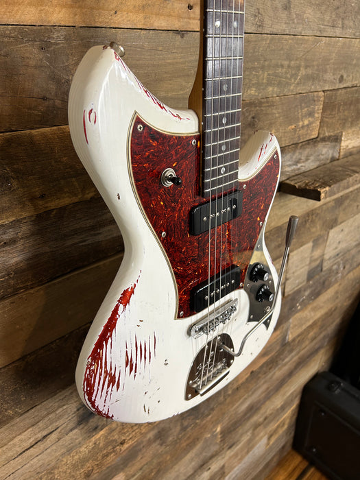 Novo Guitars Serus J Electric Guitar - Olympic White Over Candy Apple Red - Light Distress