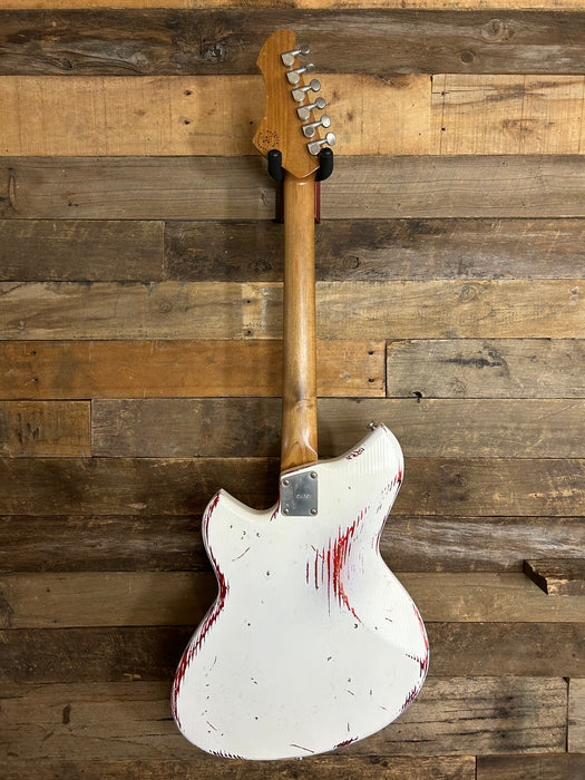Novo Guitars Serus J Electric Guitar - Olympic White Over Candy Apple Red - Light Distress
