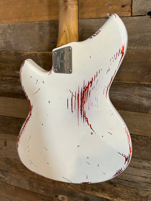 Novo Guitars Serus J Electric Guitar - Olympic White Over Candy Apple Red - Light Distress