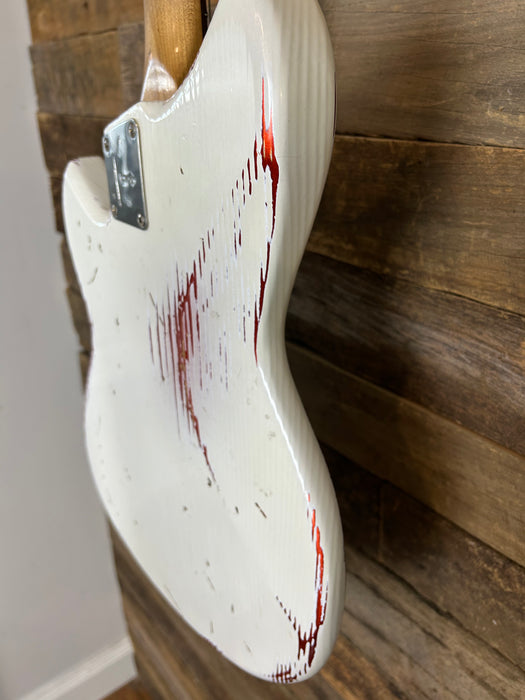 Novo Guitars Serus J Electric Guitar - Olympic White Over Candy Apple Red - Light Distress