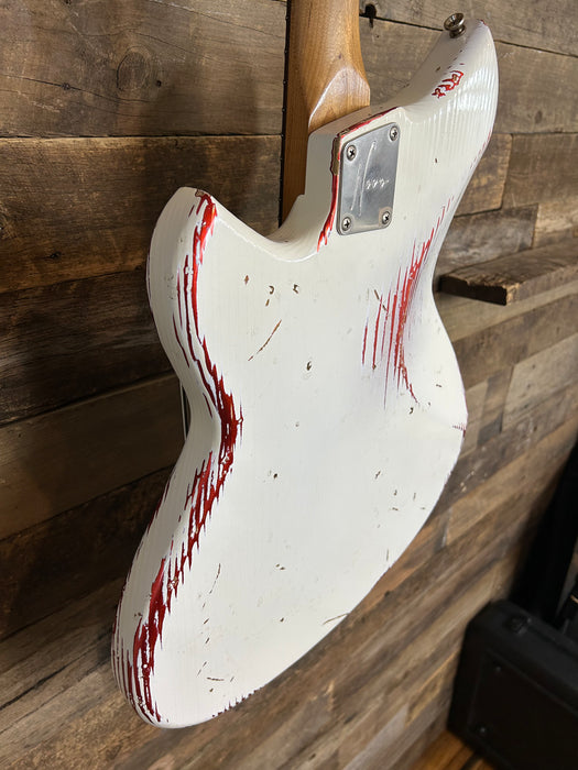 Novo Guitars Serus J Electric Guitar - Olympic White Over Candy Apple Red - Light Distress