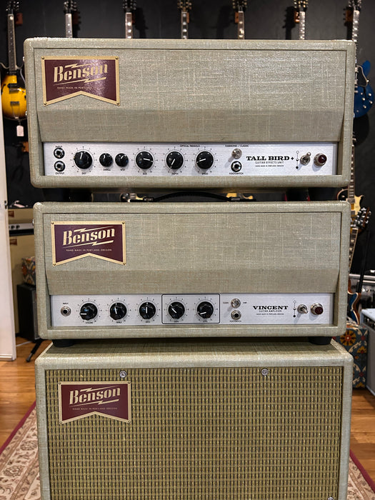 Benson Vincent 30w Head, matching 2x12 Cab and Tall Bird+ in custom Robins Egg.
