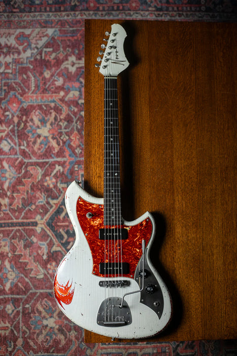 Novo Guitars Serus J Electric Guitar - Olympic White Over Candy Apple Red - Light Distress
