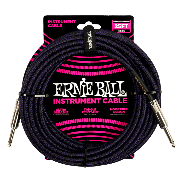 Ernie Ball 25ft Braided ST/ST- Purple/Black