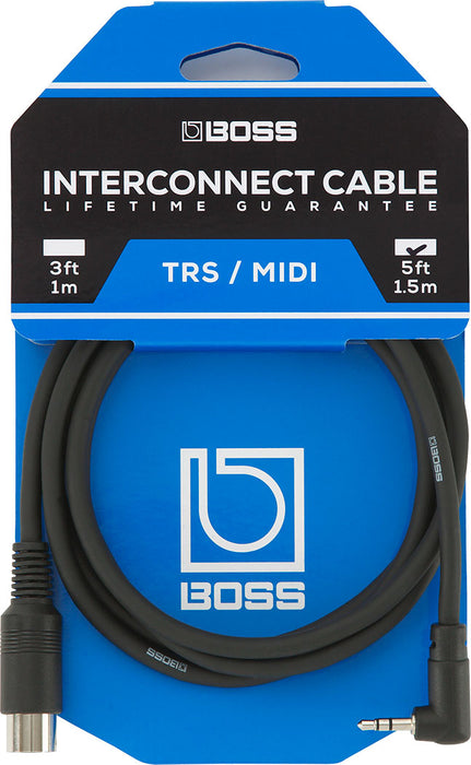 BOSS Interconnect Cable TRS/MIDI - Angled TRS to Straight MIDI (DIN) - 5ft