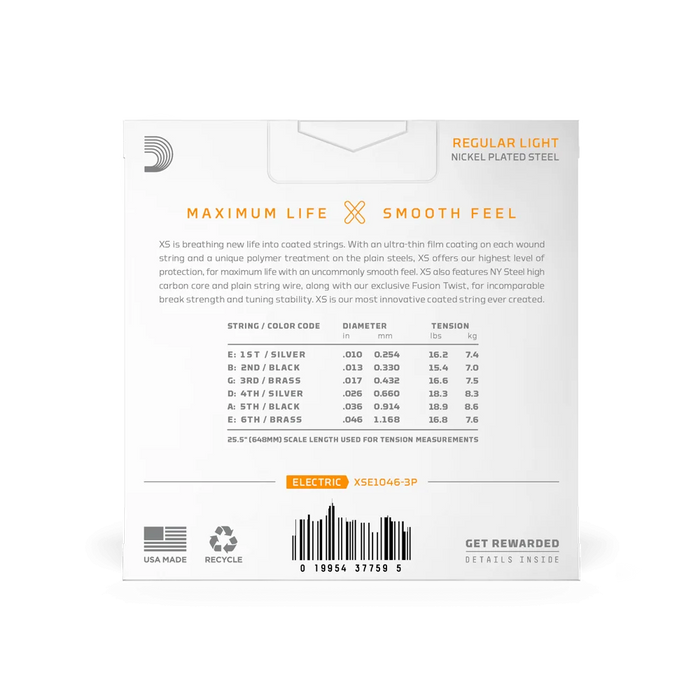 D'Addario 2-Pack XS Regular Light Coated Electric Guitar Strings 10-46