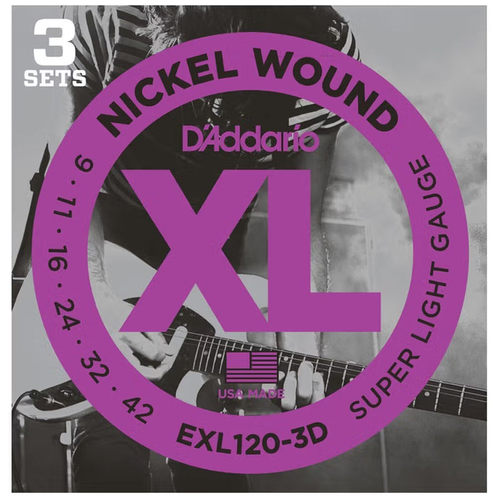 D'Addario Nickel Wound 9-42 Electric Strings (EXL120-3D) 3 Pack
