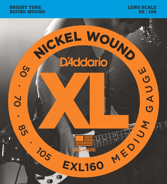 D'addario XL 50-105 Nickel Wound Long Scale Bass Guitar Strings (EXL160)