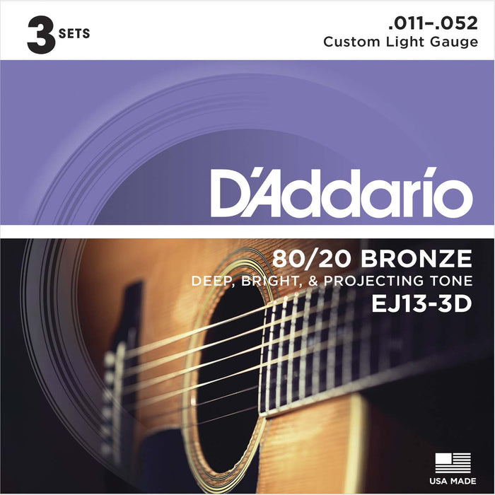 D'Addario Phosphor Bronze 11-52 Acoustic Strings (EJ26) 3 Pack - Pedal Empire
