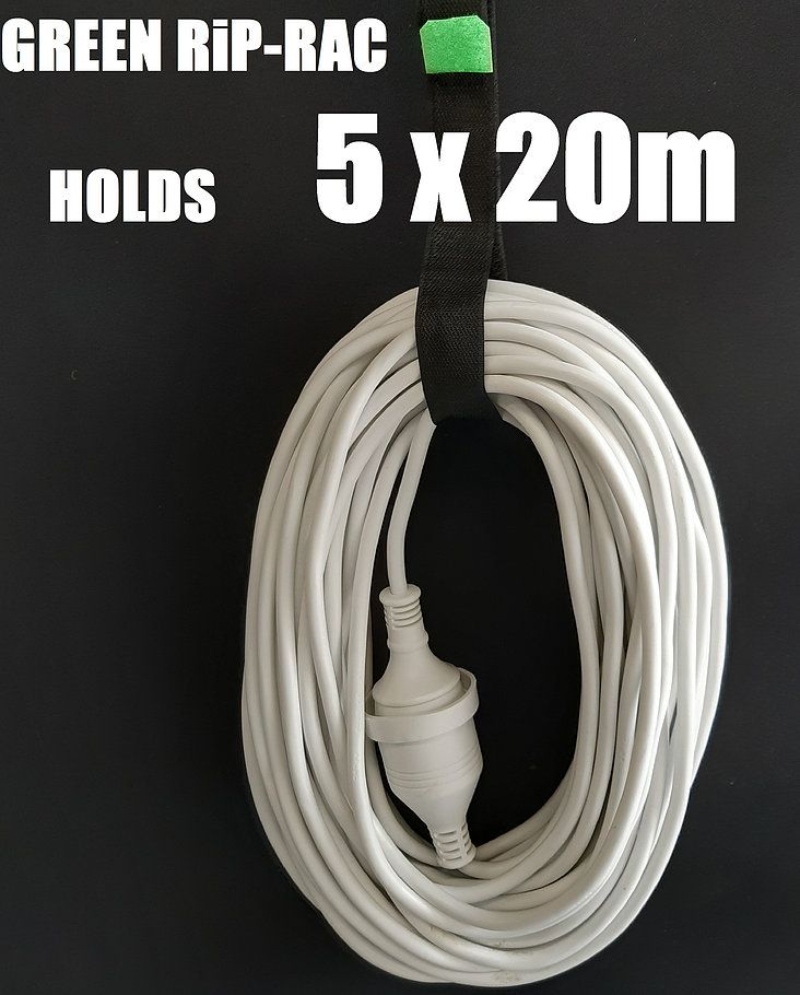 RiP-RAC Lead Rack Velcro Cable Storage System GREEN 5 x 175mm TABS ...