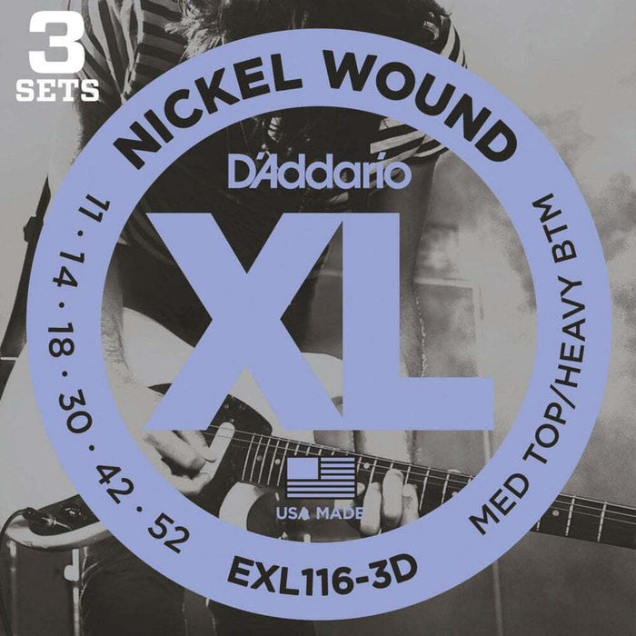 D'Addario Nickel Wound 11-52 Electric Strings (EXL116) 3 Pack