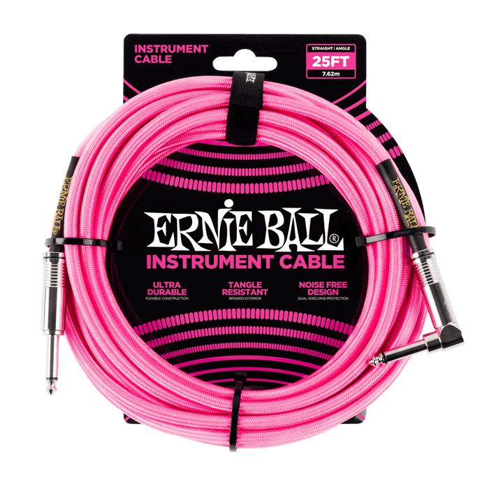 Ernie Ball 25ft Braided ST/RA- Pink - Pedal Empire