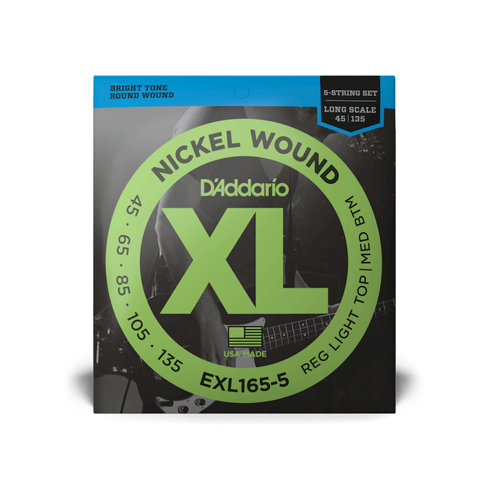 D'Addario XL 45-135 Nickel Wound Long Scale 5 String Bass Strings (EXL165-5) - Pedal Empire
